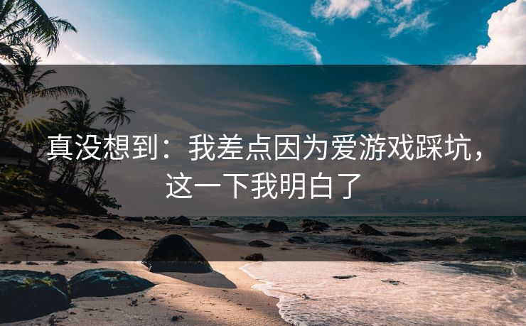 真没想到：我差点因为爱游戏踩坑，这一下我明白了